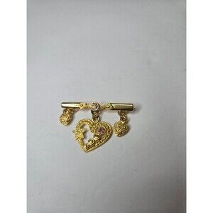Vintage Inspired Heart Brooch Three Hearts Rhinestones